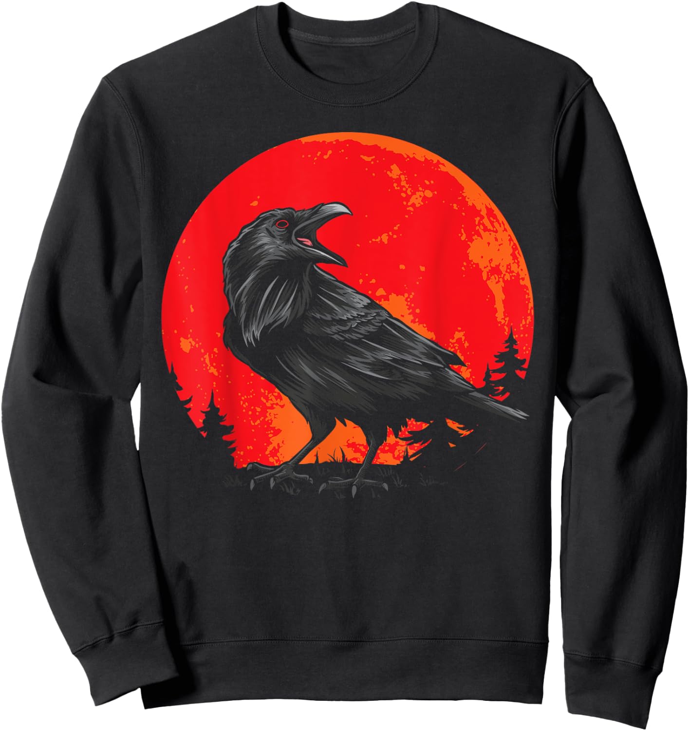 Red Moon Black Crow Gothic Animal Bird Spooky Forest Raven Sweatshirt - Sweatshirt | Black