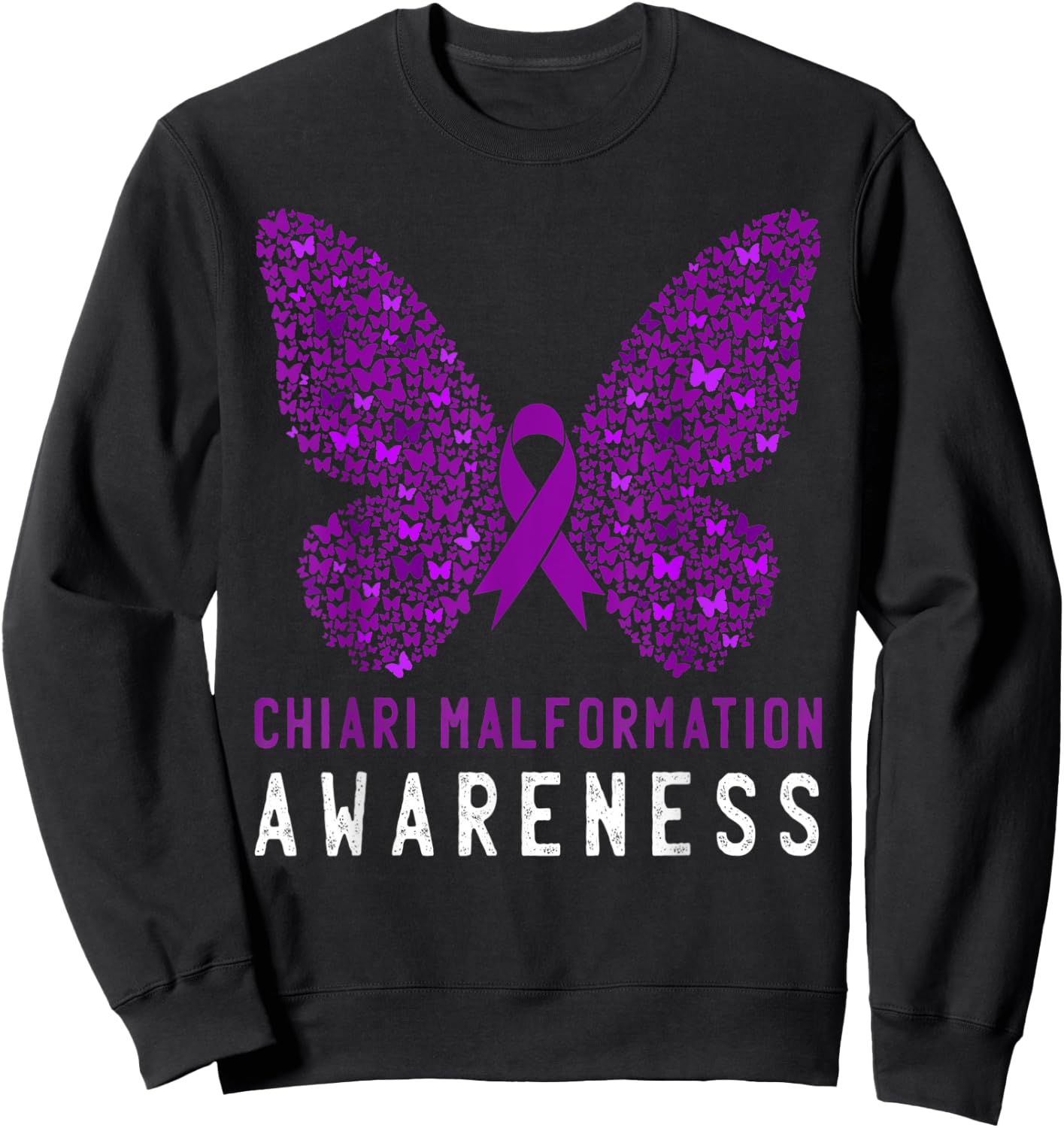 Butterfly Chiari Malformation Awareness Month Purple Ribbon Sweatshirt - Sweatshirt | Black
