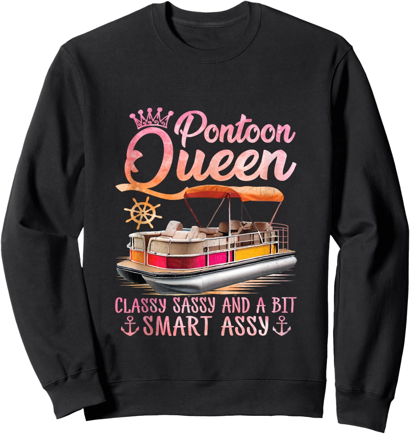 Pontoon Queen Pontoon Boat Party Lake Pontooning Summer Trip Sweatshirt - Sweatshirt | Black