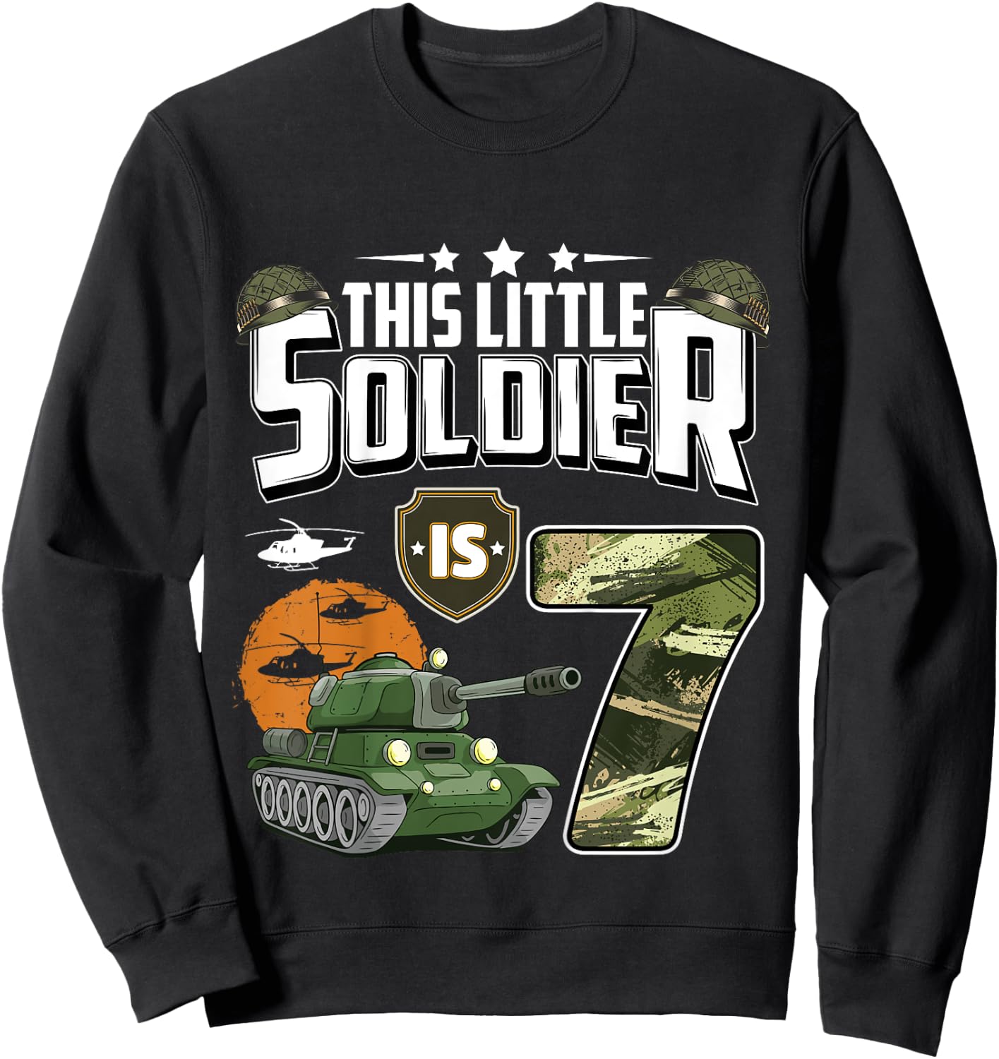 Kids 7 Year Old Soldier 7th Birthday Military Themed Camo boys Sweatshirt - Sweatshirt | Black