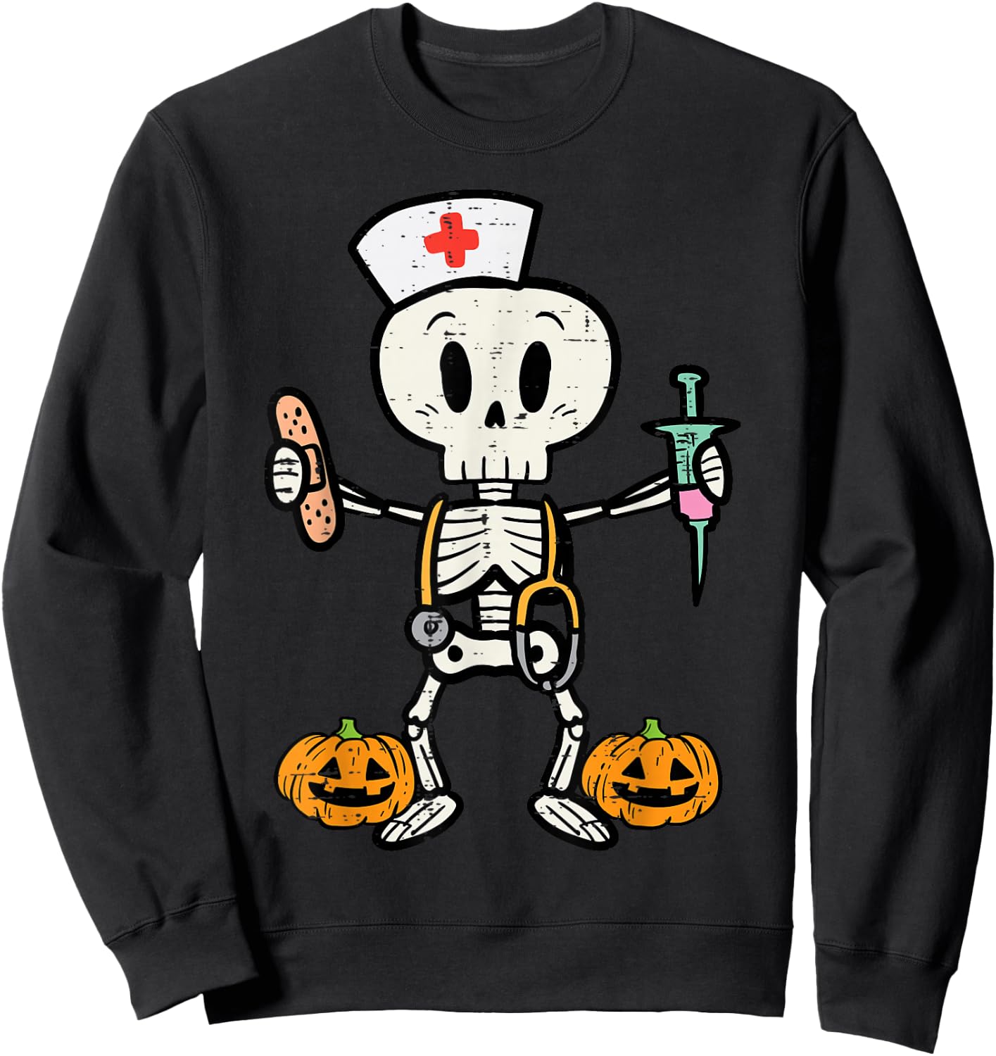 Halloween Nicu Nurse Skeleton Scrub Top Costume Women Men Sweatshirt - Sweatshirt | Black