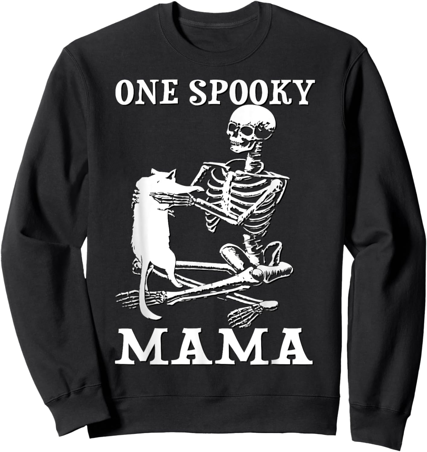 Skeleton Holding A Cat One Spooky Mamaa Halloween Costume Women Kids Sweatshirt - Sweatshirt | Black