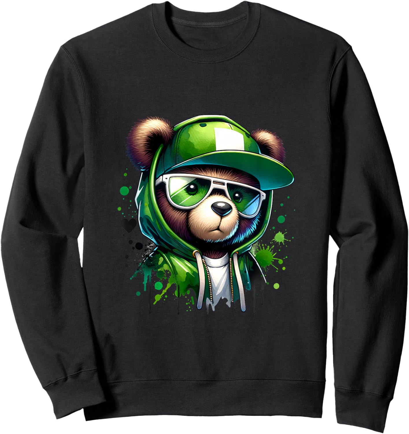 Hip Hop Bear Urban Cute Teddy Bear Graphic Design Rap Bear Sweatshirt - Sweatshirt | Black