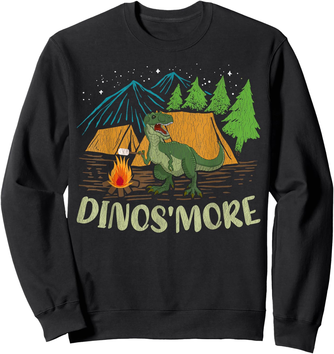 Camping S'more Dinosaur Lover Funny Dinosaur Camping - Black, -Adults, Short Sleeve, Classic Fit, Small Sweatshirt - Sweatshirt | Black