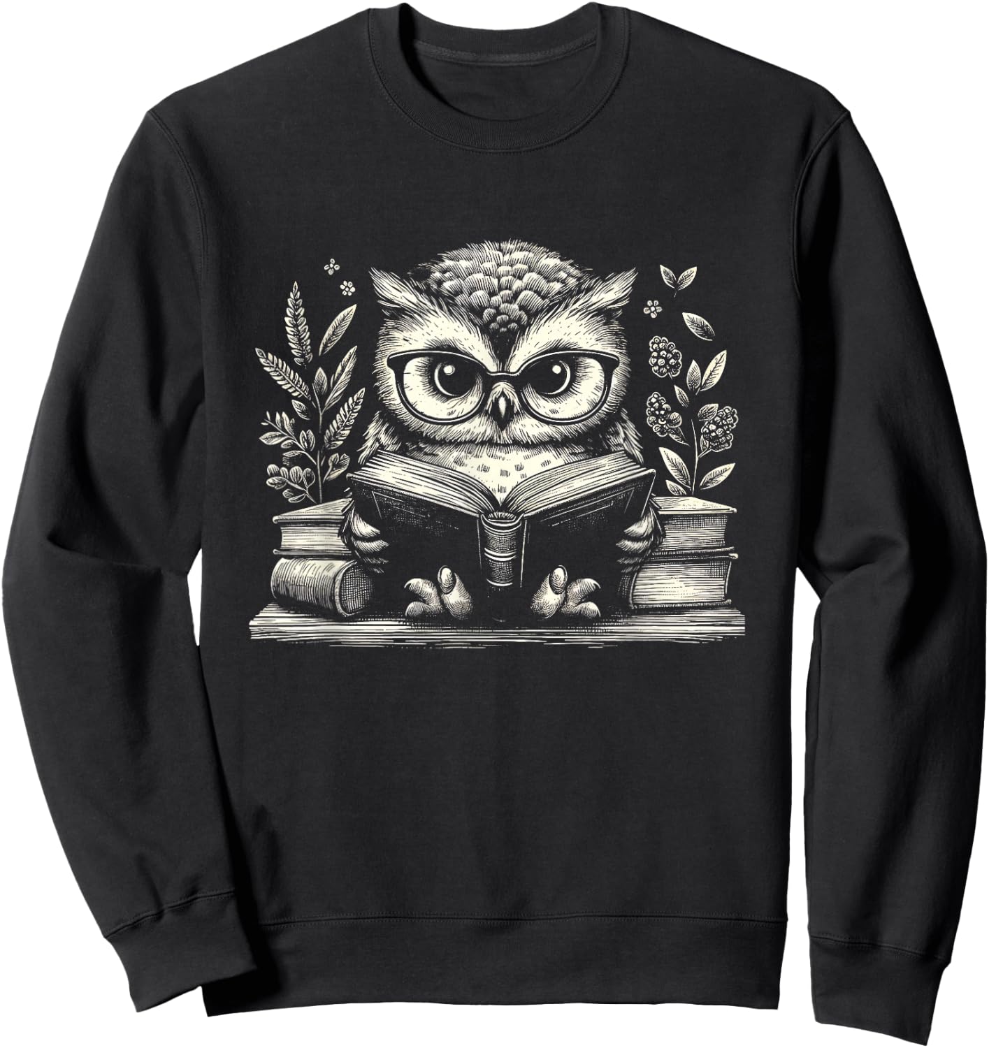 Cute Owl Reading Book Graphic Art Design Sweatshirt - Sweatshirt | Black