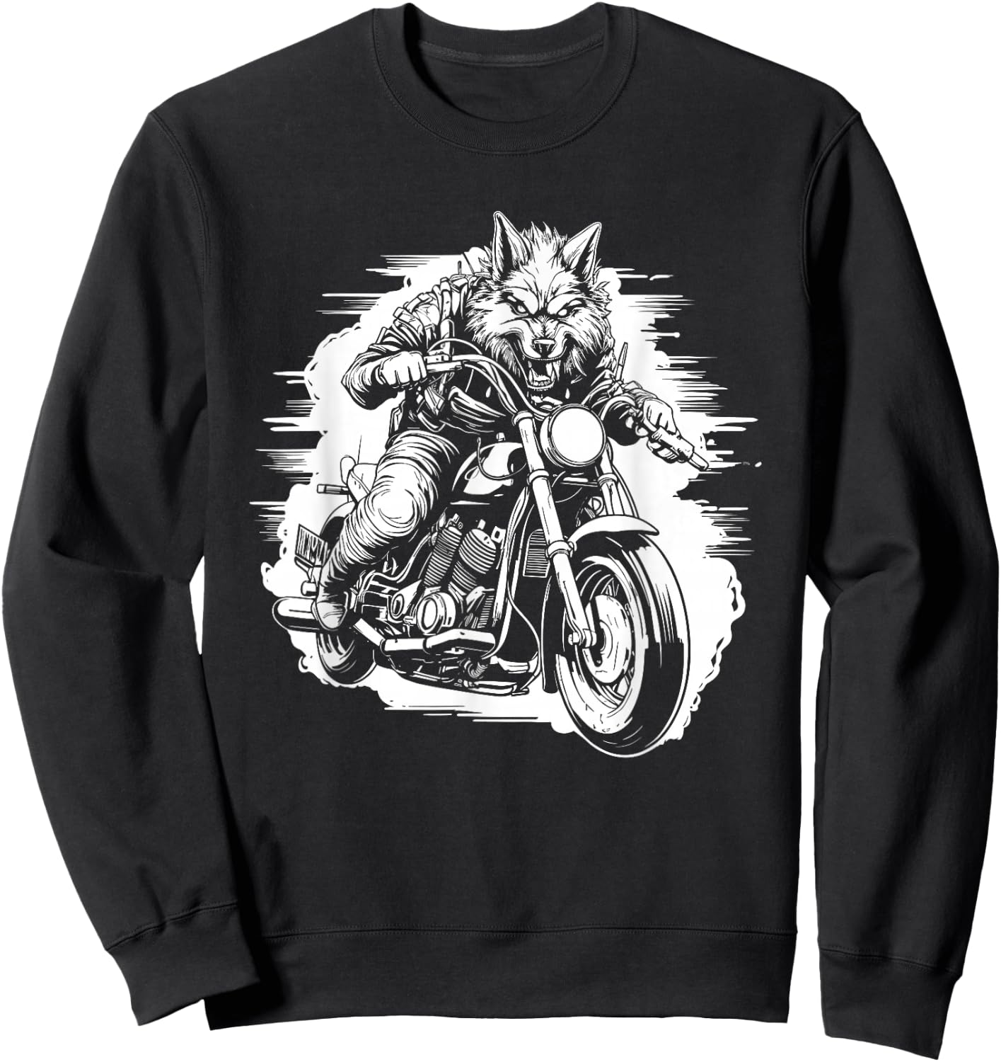 Wolf Motorcycle Animal Wolves - Wildlife Wolf Sweatshirt - Sweatshirt | Black