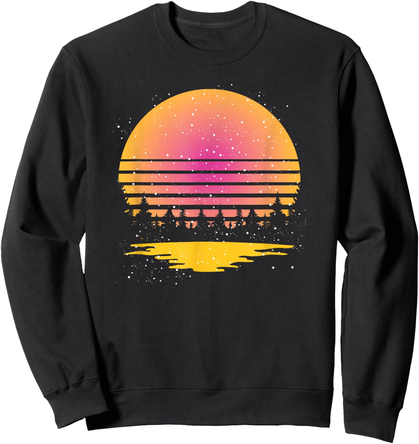 Retro Nature Wildlife Trees Reflection Full Moon Forest Sweatshirt - Sweatshirt | Black