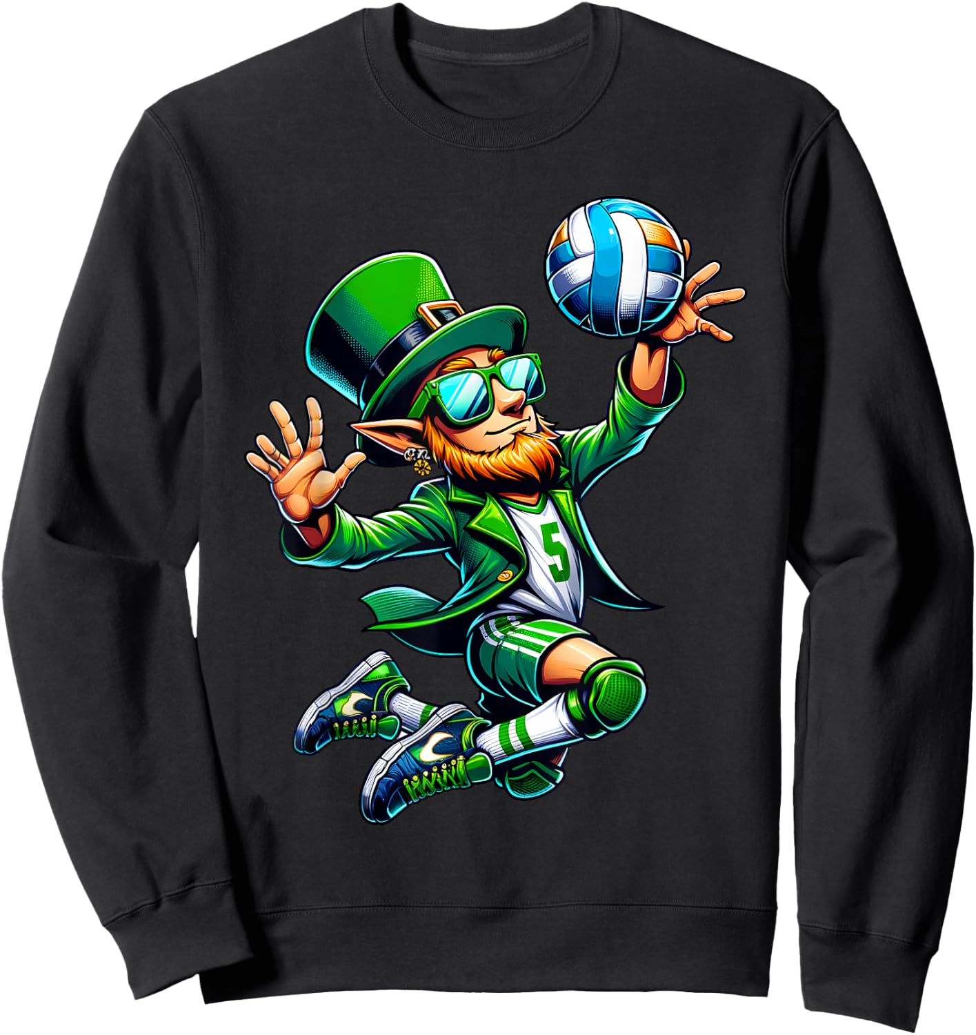 Leprechaun Playing Volleyball St Patricks Day Sport Men Boys Sweatshirt - Sweatshirt | Black