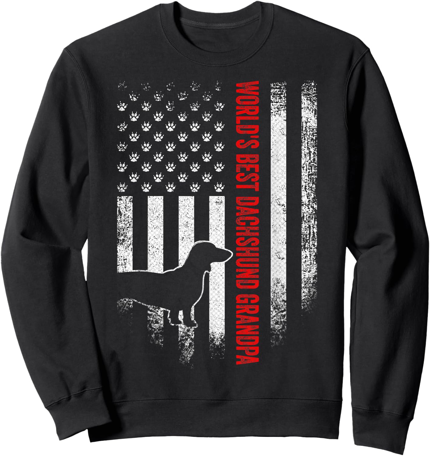 Vintage American Flag World's Best Dachshund Grandpa Funny Men Sweatshirt - Sweatshirt | Black