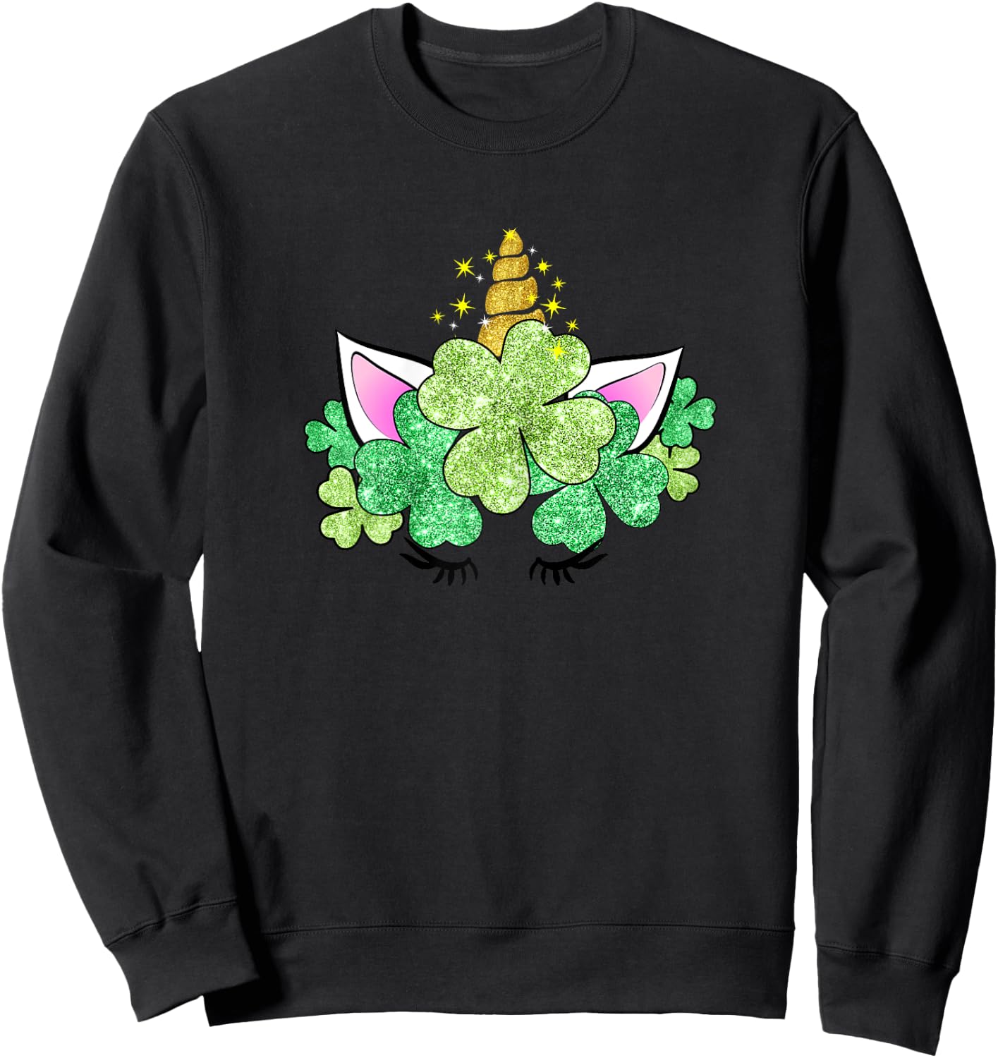 Green Shamrocks Irish Cute Unicorn Girls St Patrick's Day Sweatshirt - Sweatshirt | Black