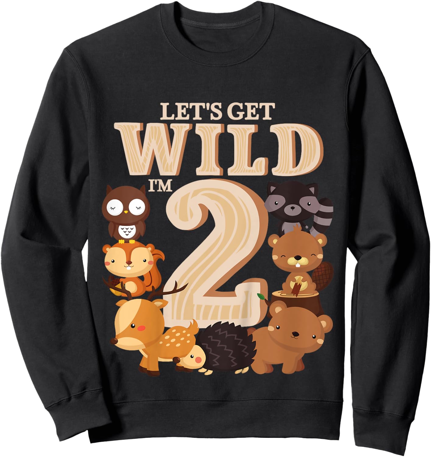 2 Year Old Woodland Animals Birthday Wild Forest 2nd Gift Sweatshirt - Sweatshirt | Black