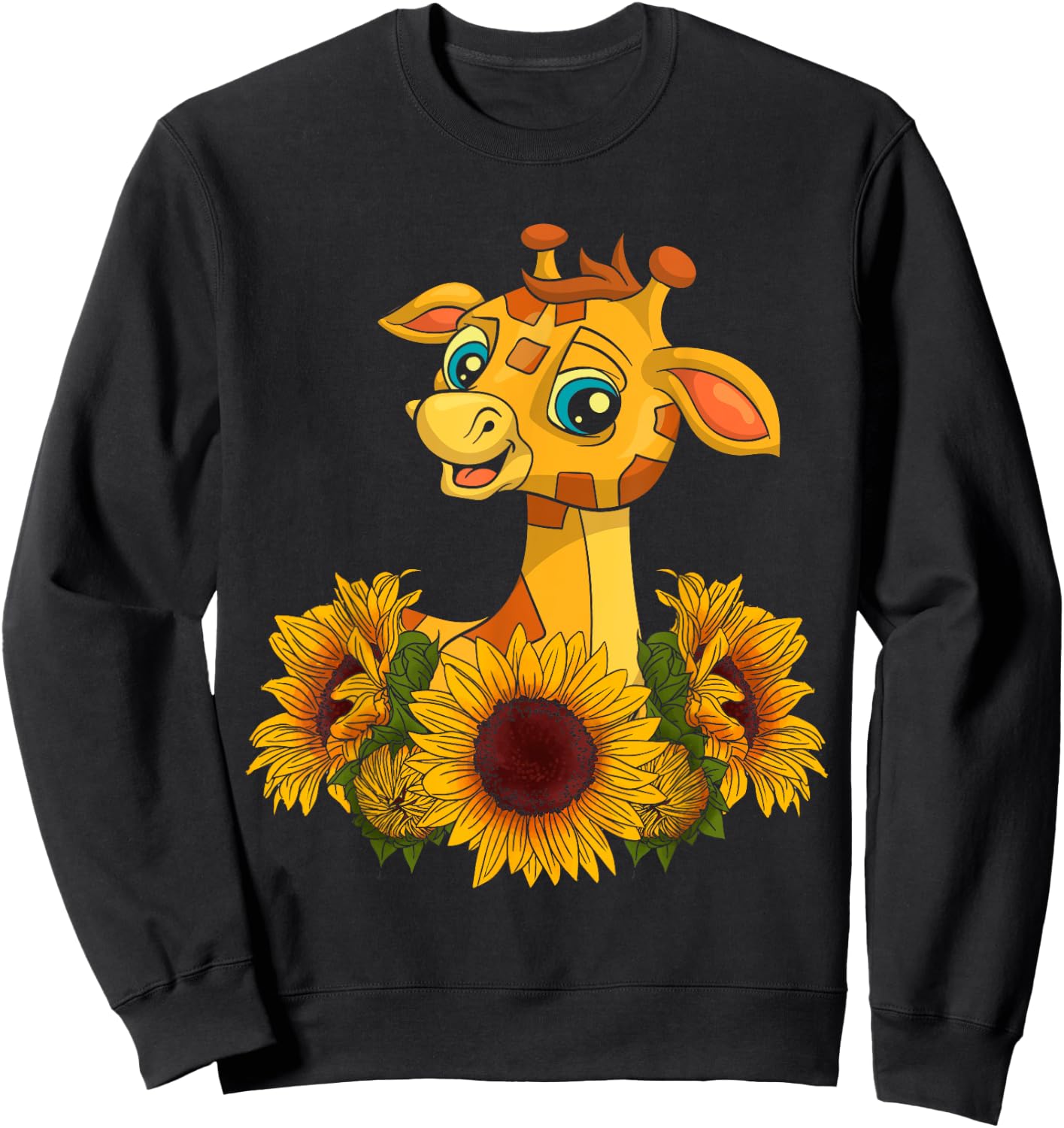 Sunflower Safari Africa Animal Toddlers Kids Gift Giraffe Sweatshirt - Sweatshirt | Black