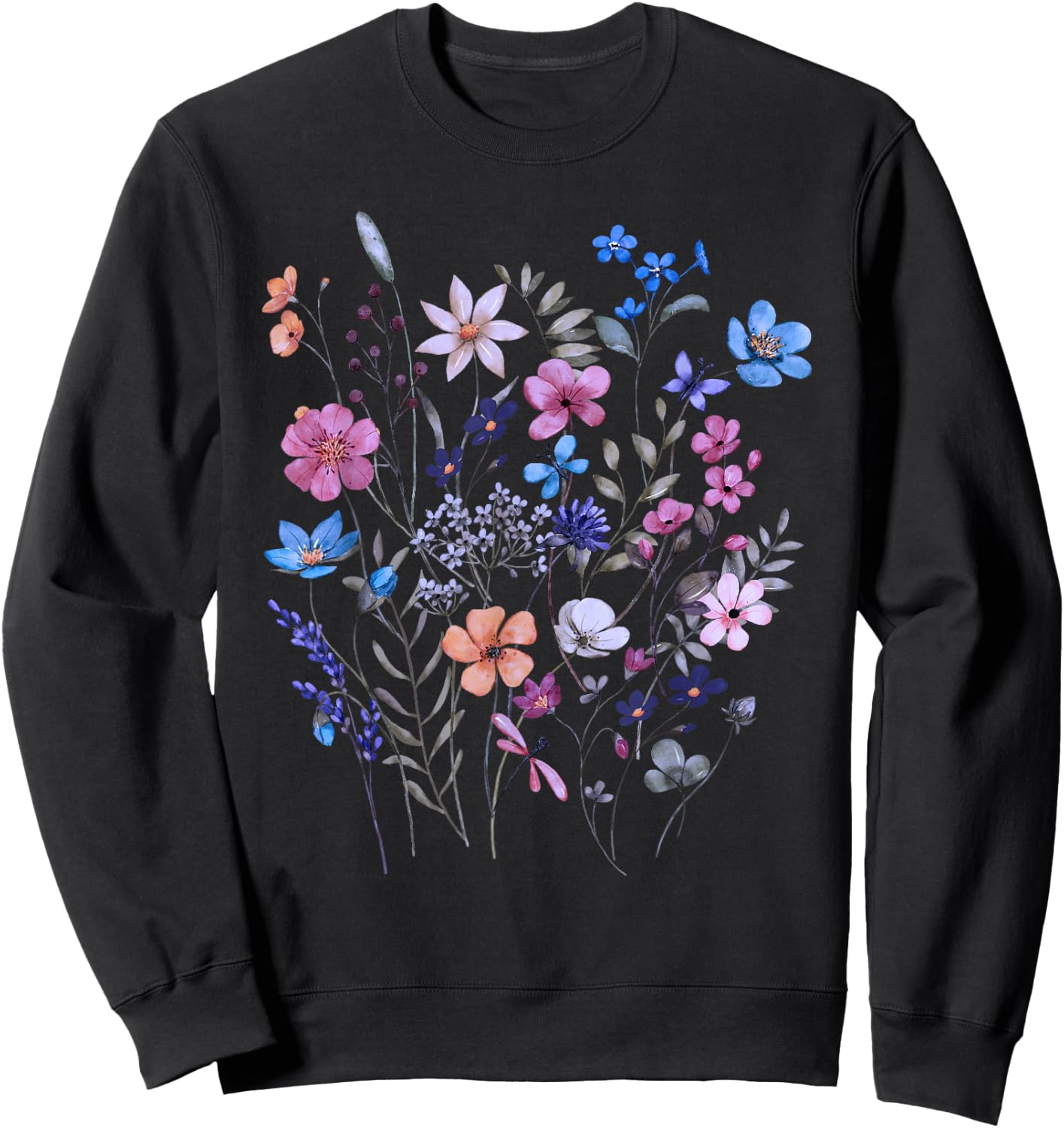 Vintage Flowers Women Wildflower Graphic Floral Gardening Sweatshirt - Sweatshirt | Black
