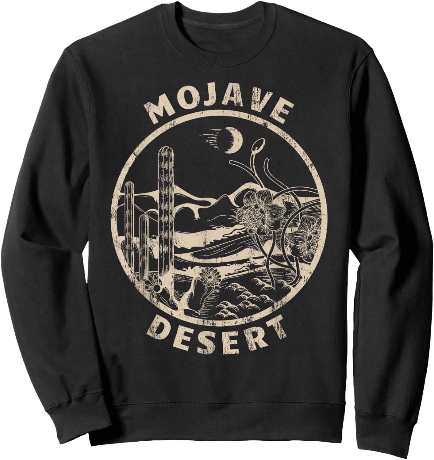 Mojave Desert Linocut Distressed Desert Sweatshirt - Sweatshirt | Black