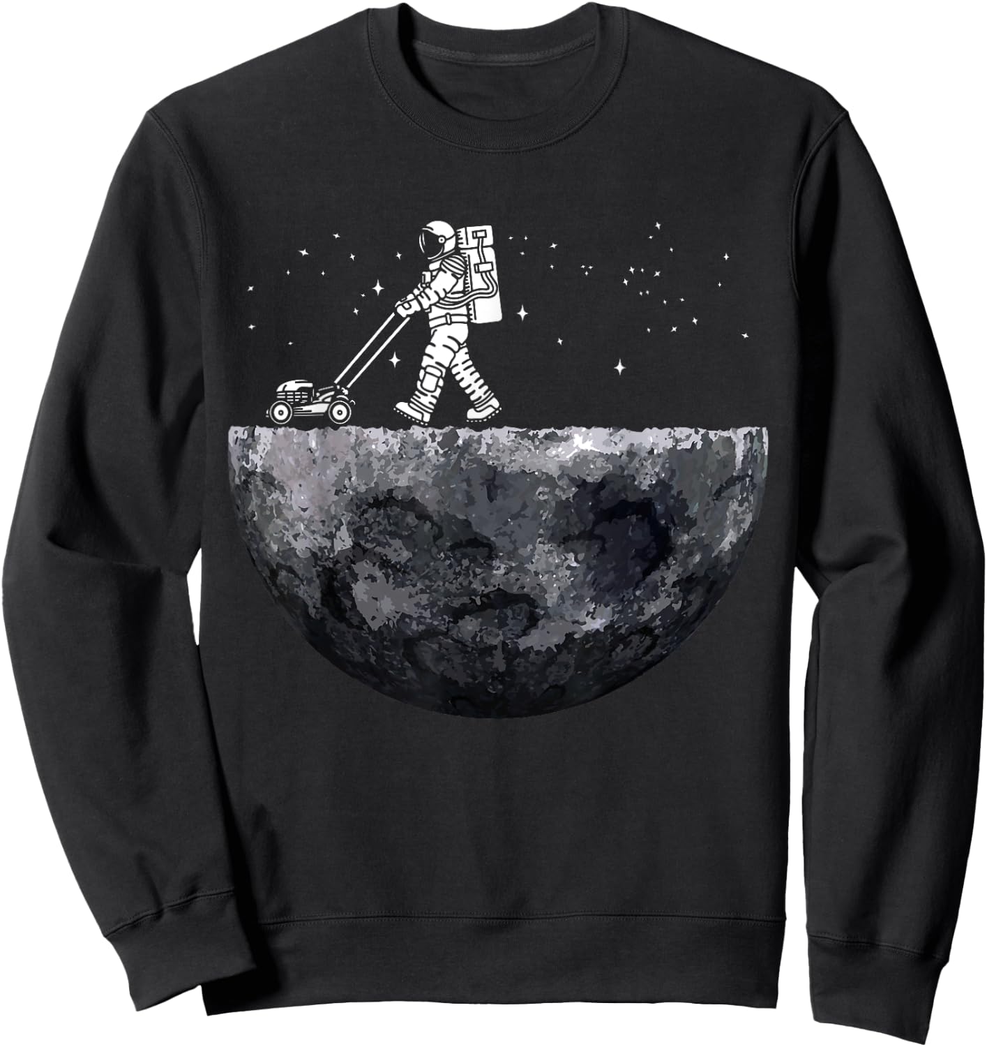 Astronauts Mowing Lawn on the Moon Vacuuming on the Moon Sweatshirt - Sweatshirt | Black