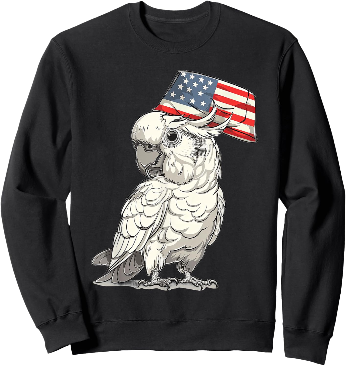 Umbrella Cockatoo with USA Hat Sweatshirt - Sweatshirt | Black