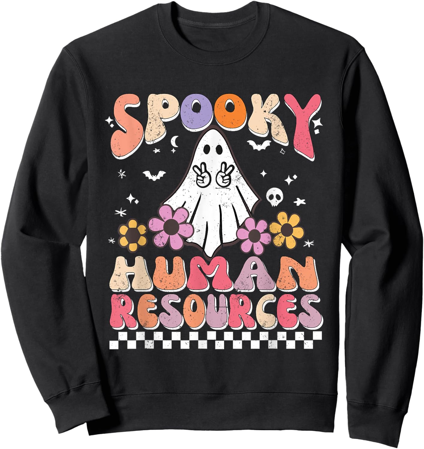 Spooky HR Manager Retro Groovy Halloween Matching HR Manager Sweatshirt - Sweatshirt | Black