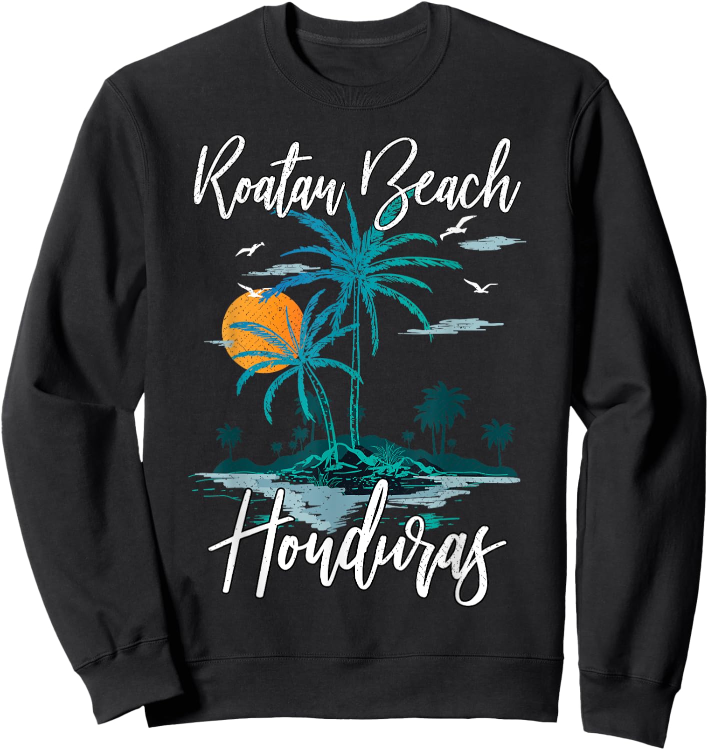 Family Vacation Retro Sunset Honduras Roatan Beach Women Girls Kids Sweatshirt - Sweatshirt | Black