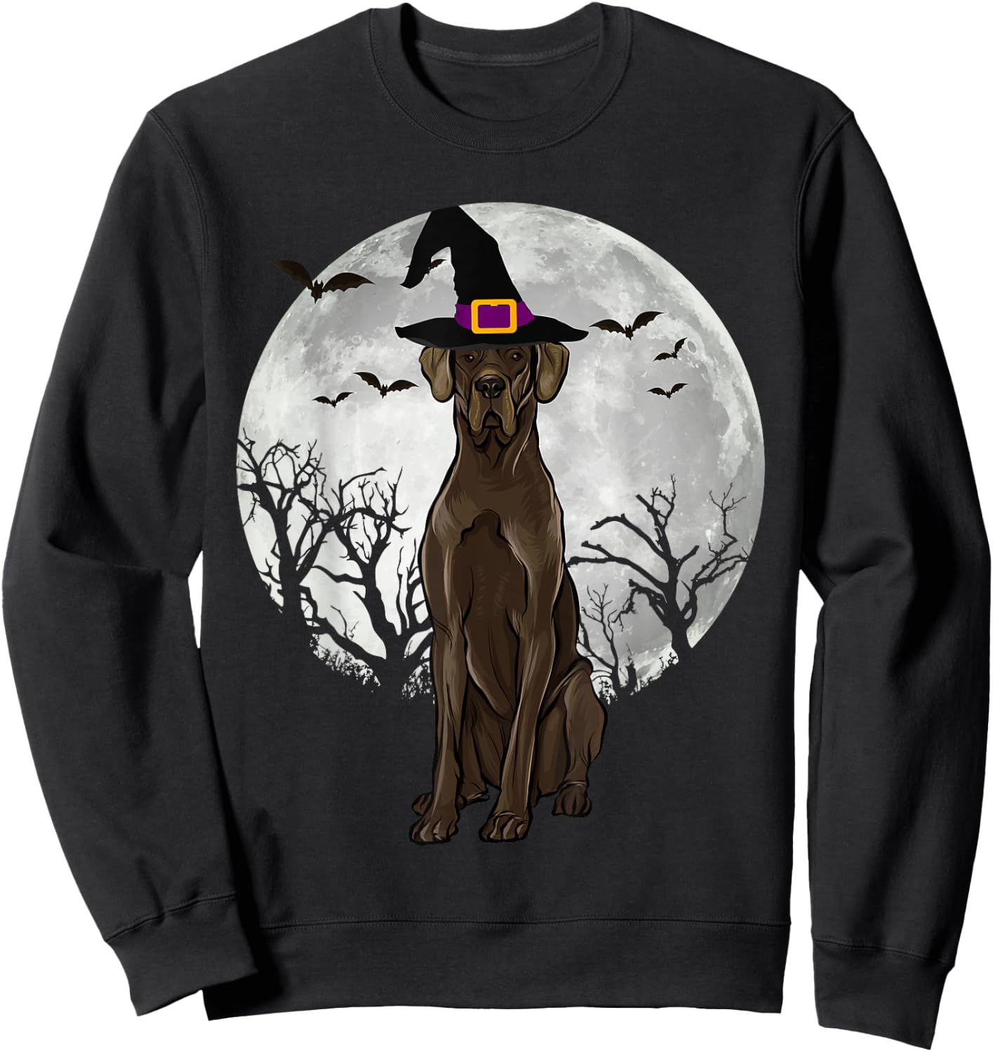 Scary Black Great Dane Dog Witch Hat Halloween Women Sweatshirt - Sweatshirt | Black