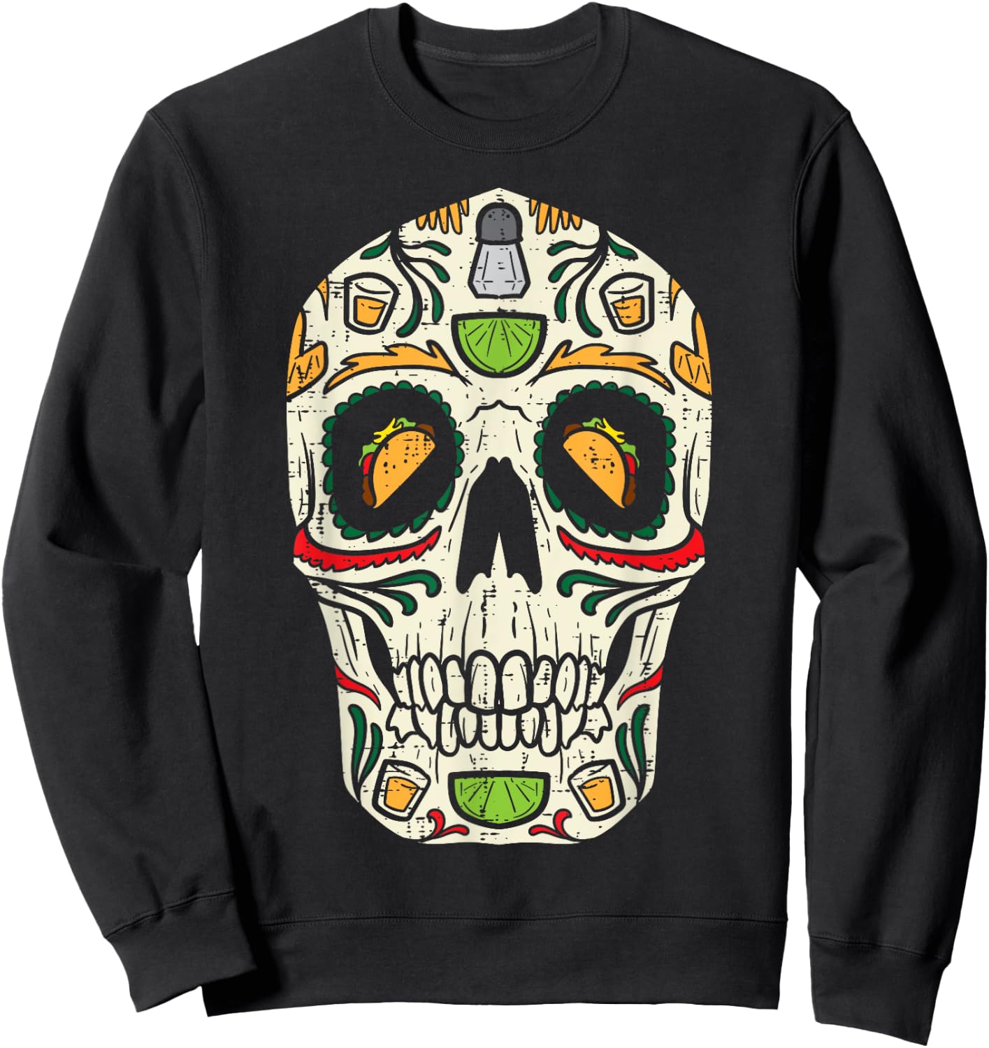 Sugar Skull Taco Tequila Pub Cinco De Mayo Calavera Mexican Sweatshirt - Sweatshirt | Black