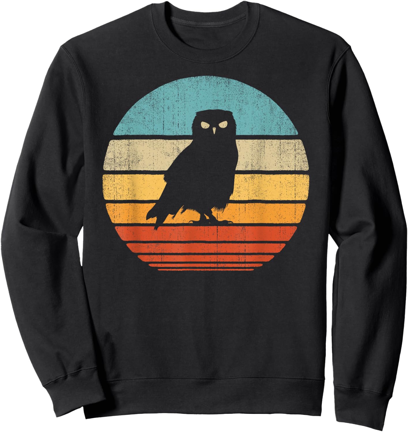Owl Retro Vintage 60s 70s Sunset Bird Sweatshirt - Sweatshirt | Black