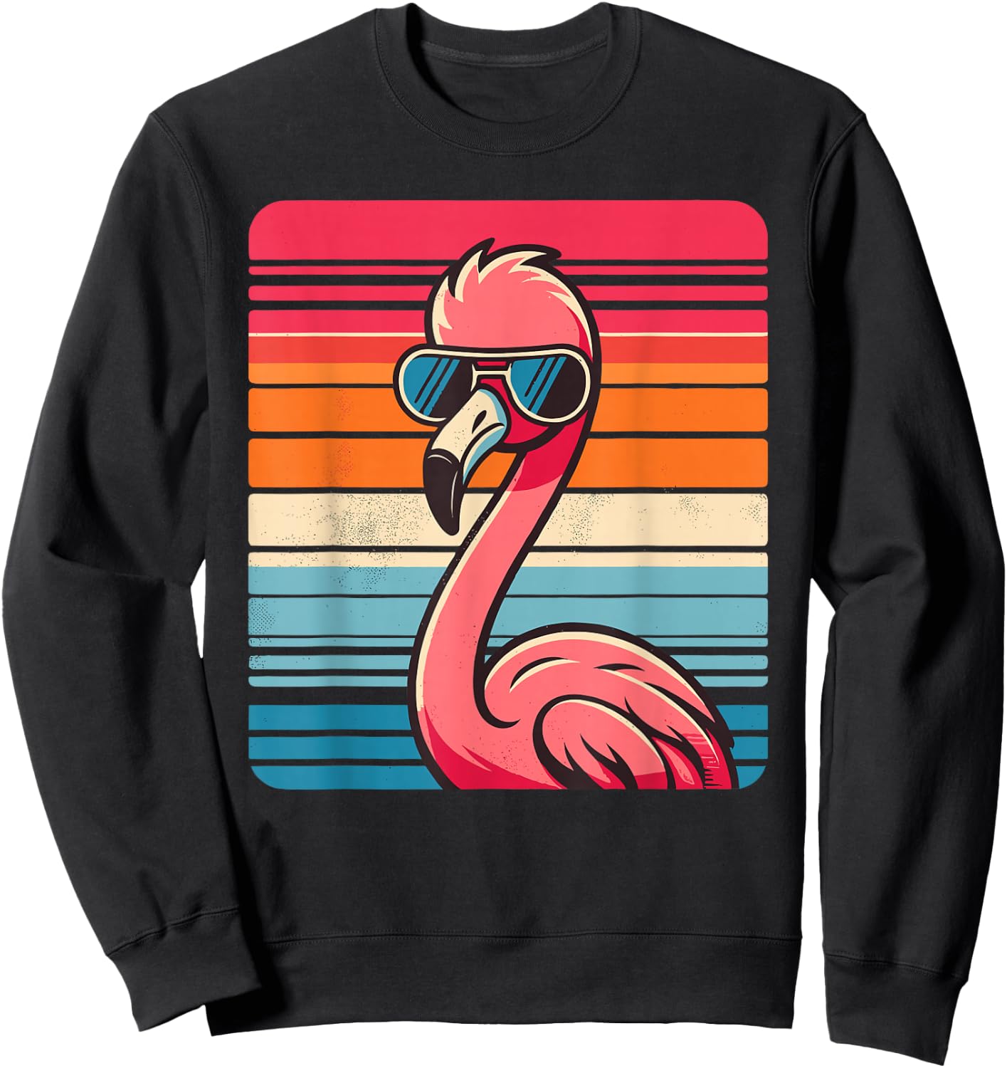 Cool Retro Flamingo in Sunglasses 70s 80s 90s Funny Flamingo Sweatshirt - Sweatshirt | Black