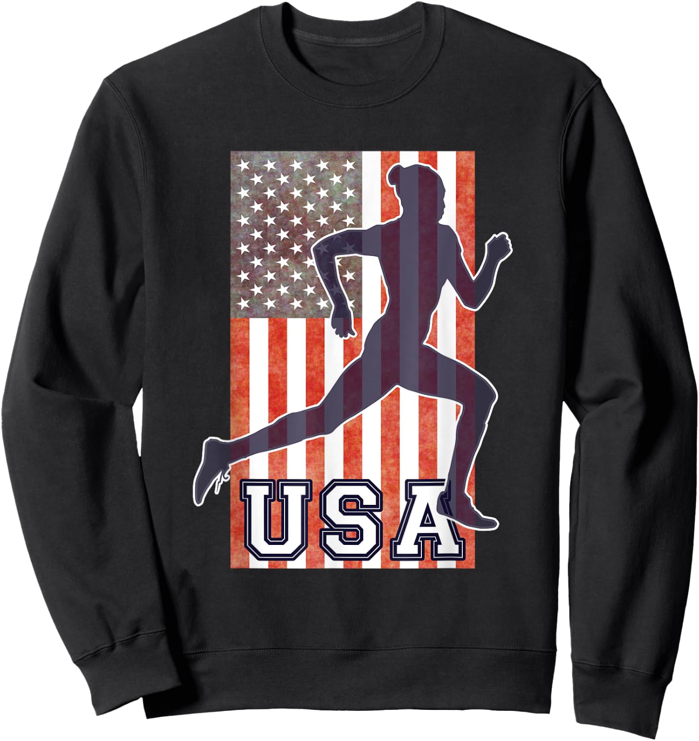 USA Women Running Track & Field Team American Flag Runner Sweatshirt - Sweatshirt | Black