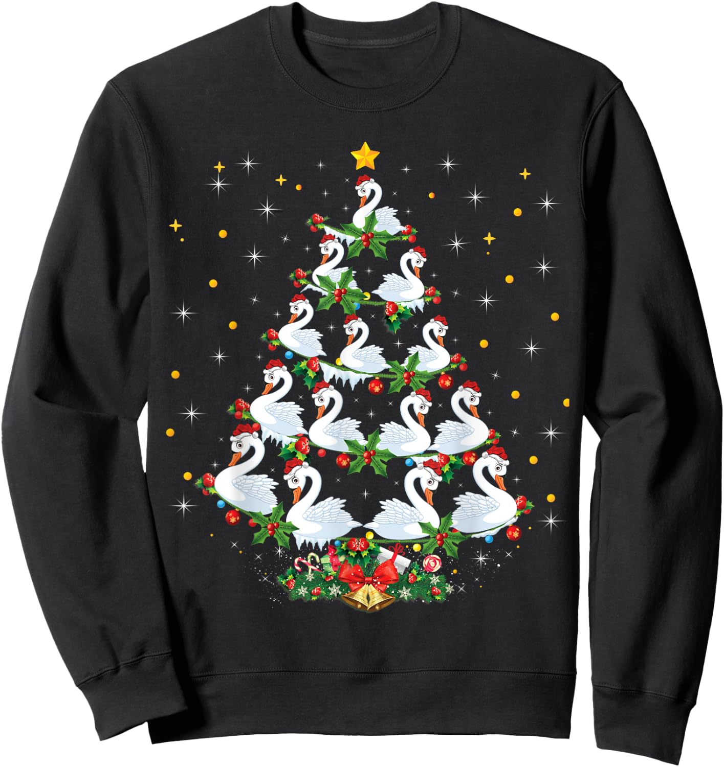 Funny Swans Bird Lover Xmas Gift Swans Christmas Tree Sweatshirt - Sweatshirt | Black
