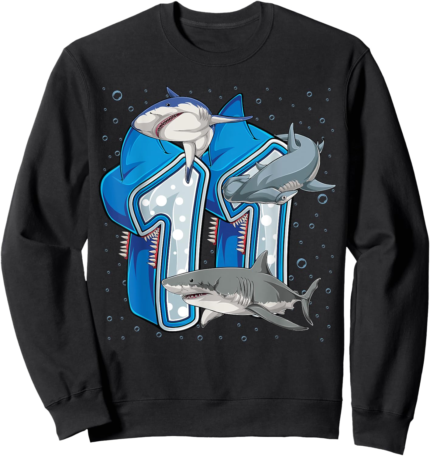 11th Birthday Boys Shark 11 years Old Ocean Shark B-day Sweatshirt - Sweatshirt | Black