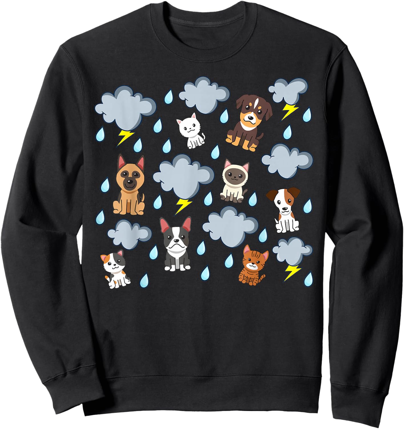 Raining Cats and Dogs Rain English Idiom Pets Puppies Kitten Sweatshirt - Sweatshirt | Black