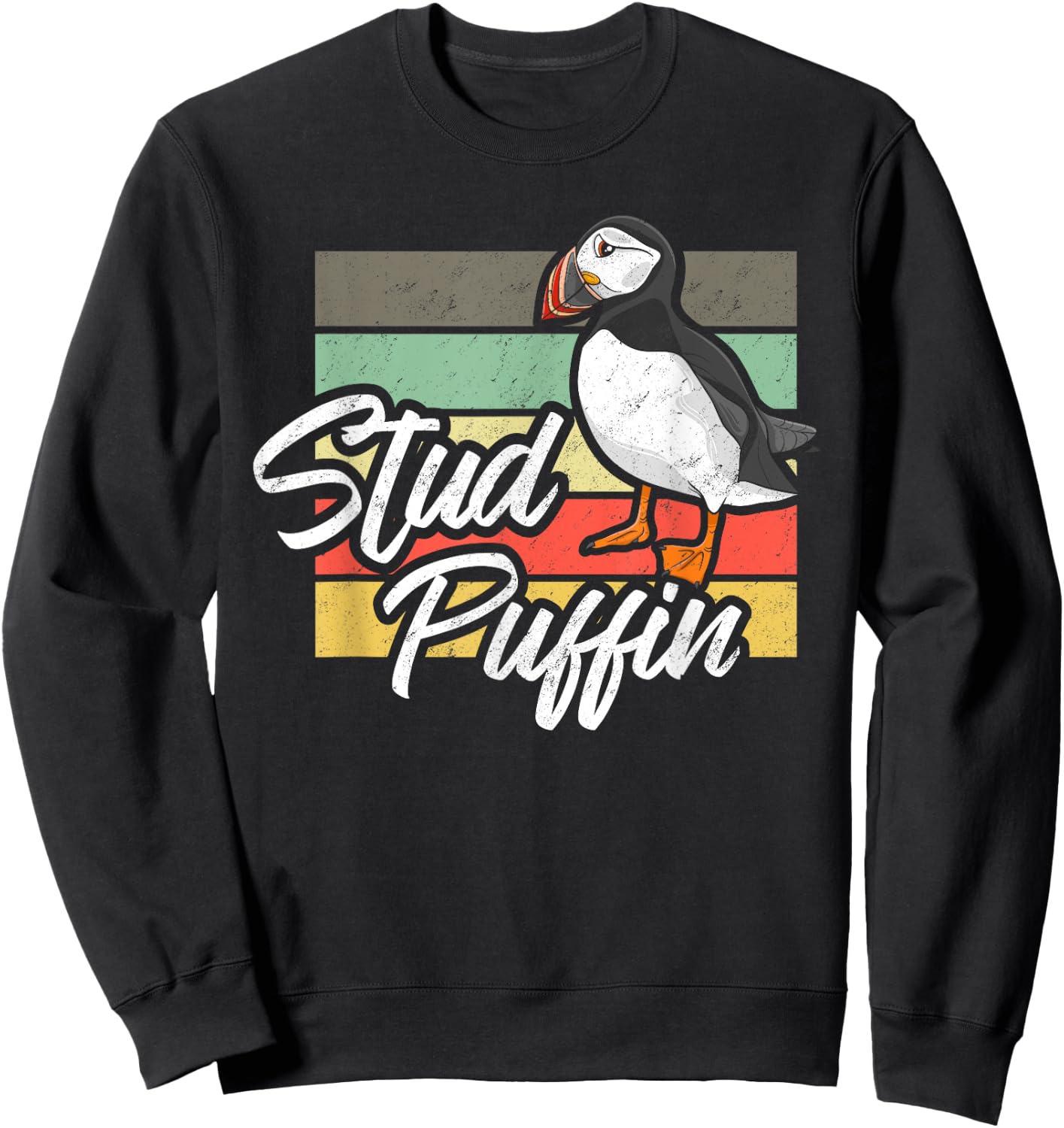Stud Puffin - Funny Bird Seabird Vintage Retro Sweatshirt - Sweatshirt | Black