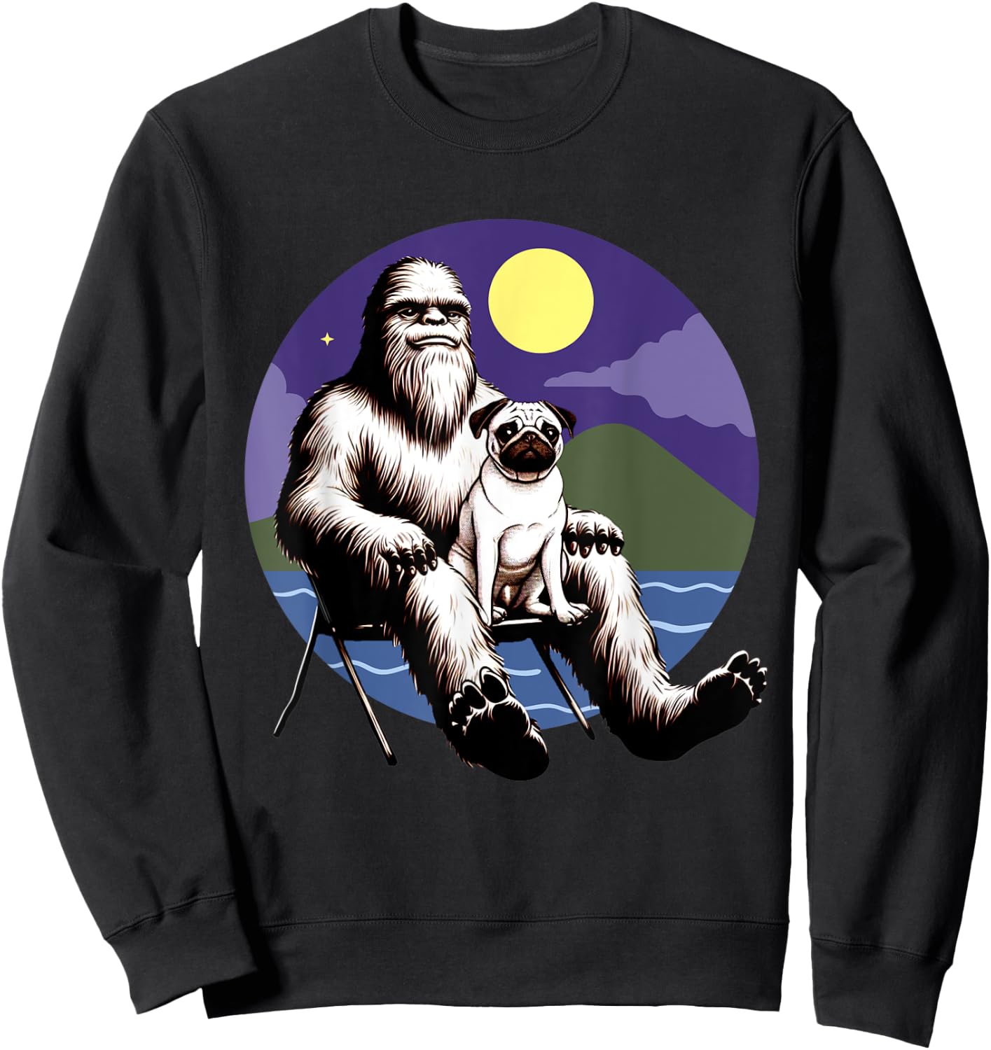 Bigfoot And Pug Dog Sasquatch Dog Owners Lovers Design Sweatshirt - Sweatshirt | Black