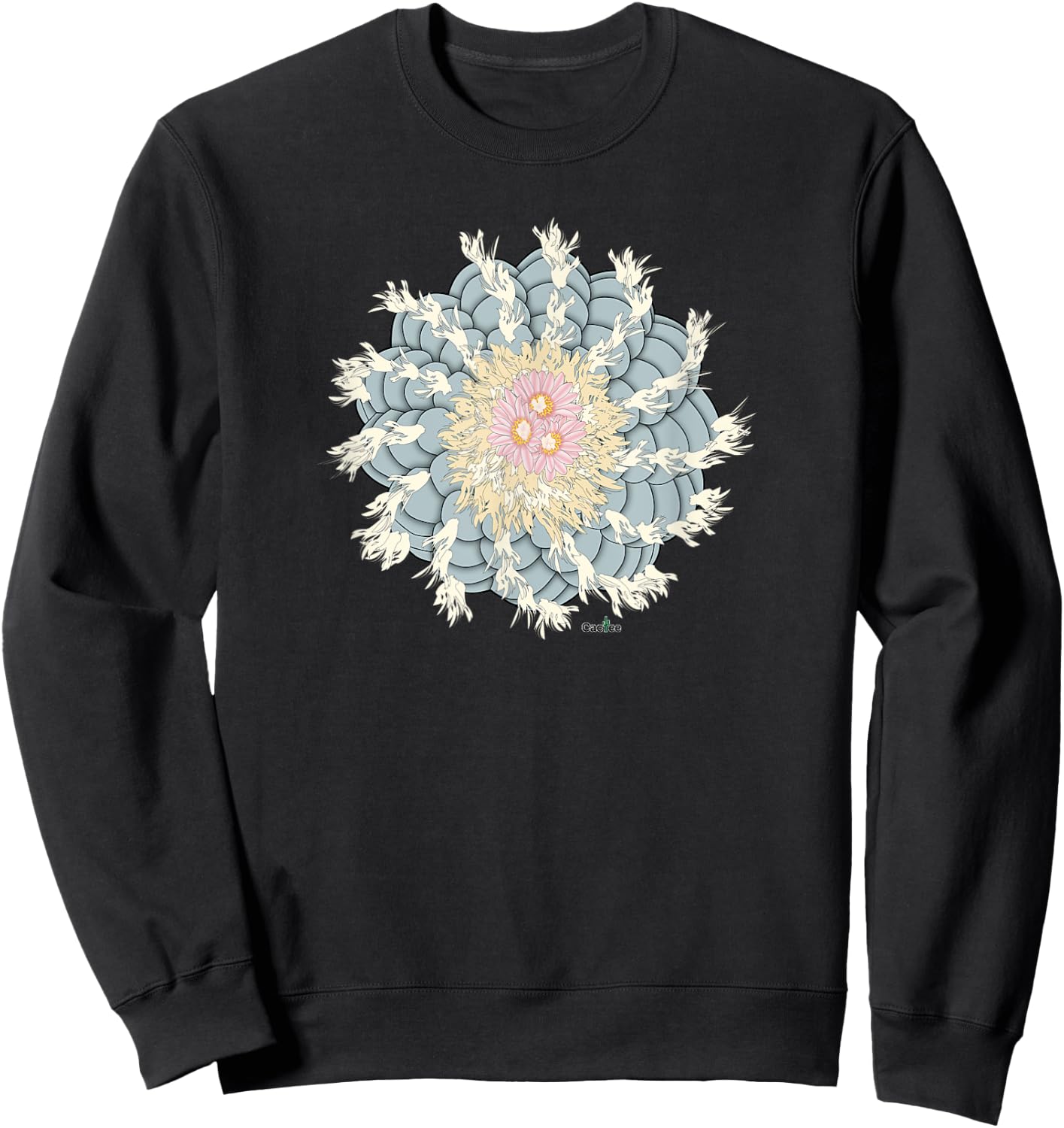 Lophophora Williamsii Spiral Peyote with Flowers Sweatshirt - Sweatshirt | Black
