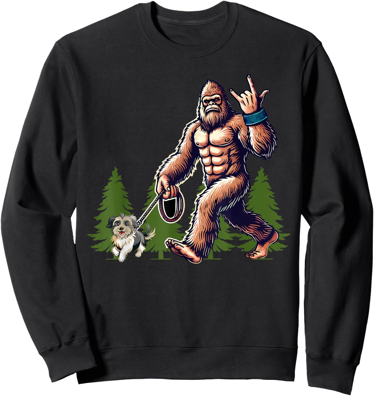 Funny Shih Tzu Bigfoot Dog Walking Dog Mom Dad Kids Sweatshirt - Sweatshirt | Black