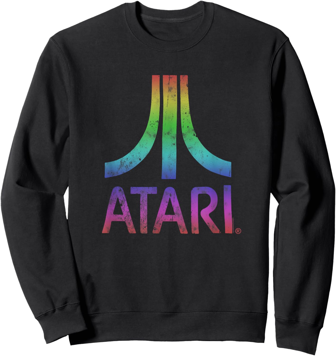 Atari Vintage Distressed Mt. Fuji Rainbow Logo Video Game Sweatshirt - Sweatshirt | Black