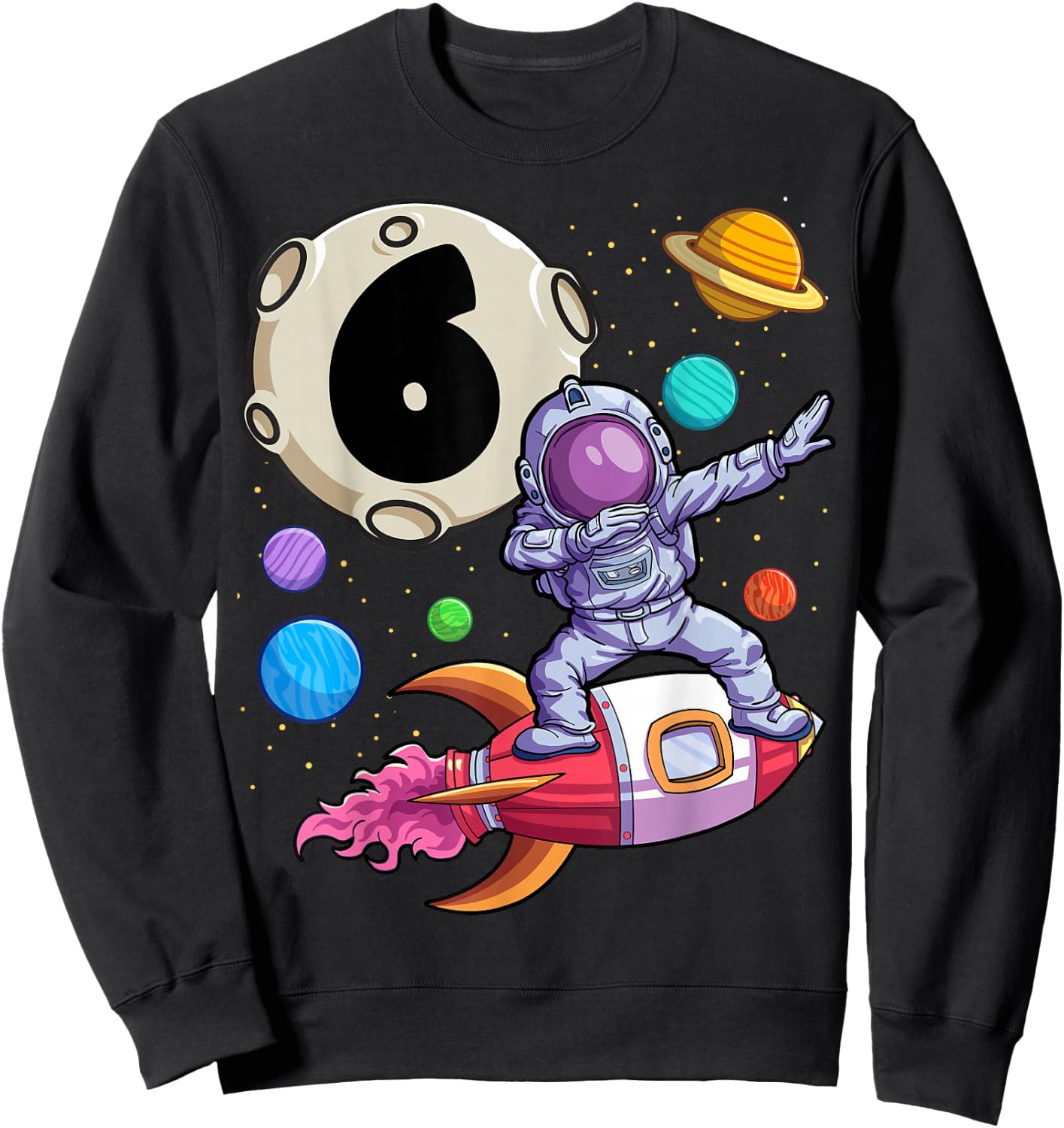 Dabbing Astronaut 6 Yrs Old Birthday Boy Space 6th Birthday Sweatshirt - Sweatshirt | Black
