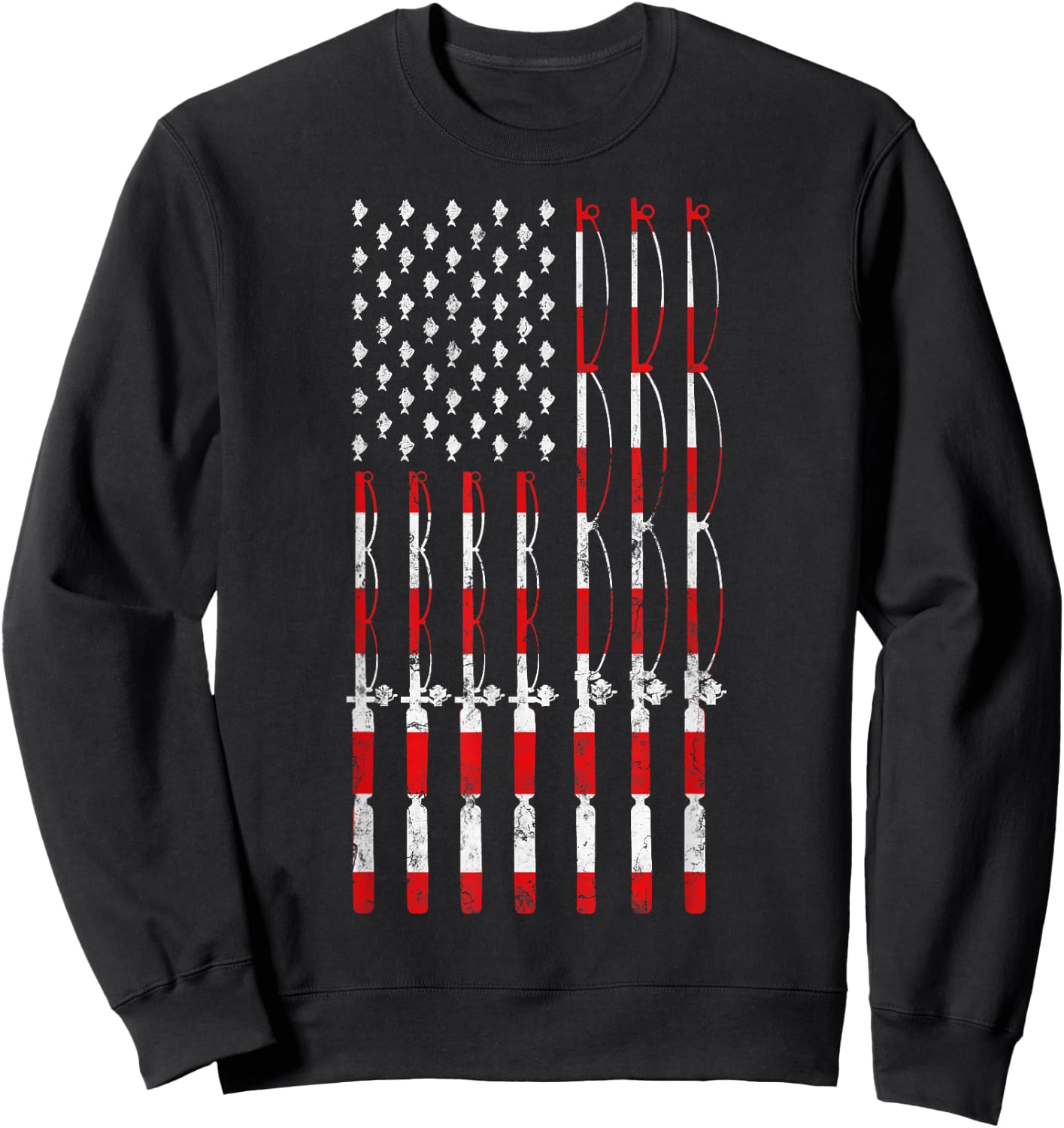 Fishing Pole American USA Flag Patriotic Fishing gift Sweatshirt - Sweatshirt | Black