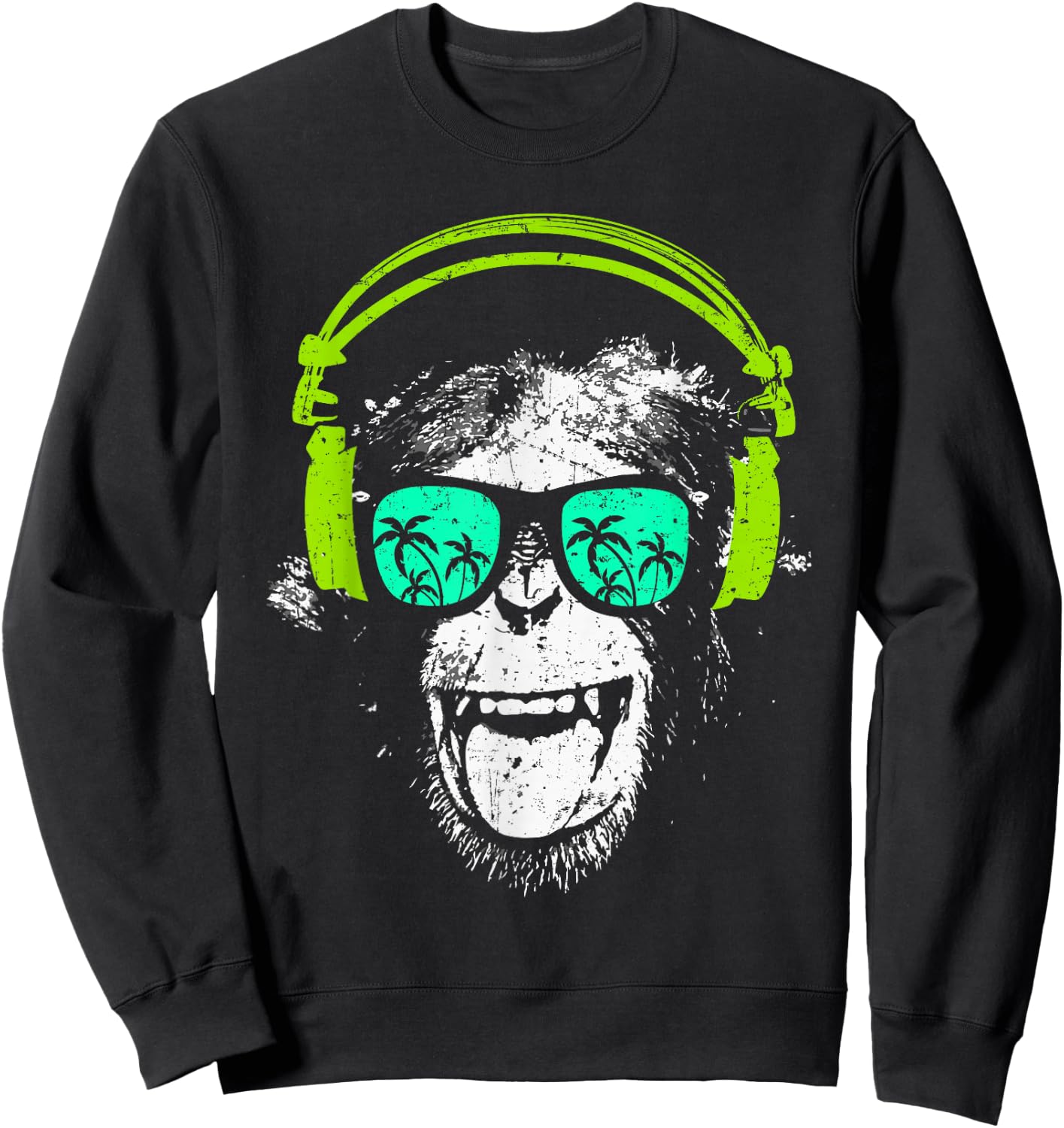 Monkey DJ with headphones and sunglasses Gift Sweatshirt - Sweatshirt | Black