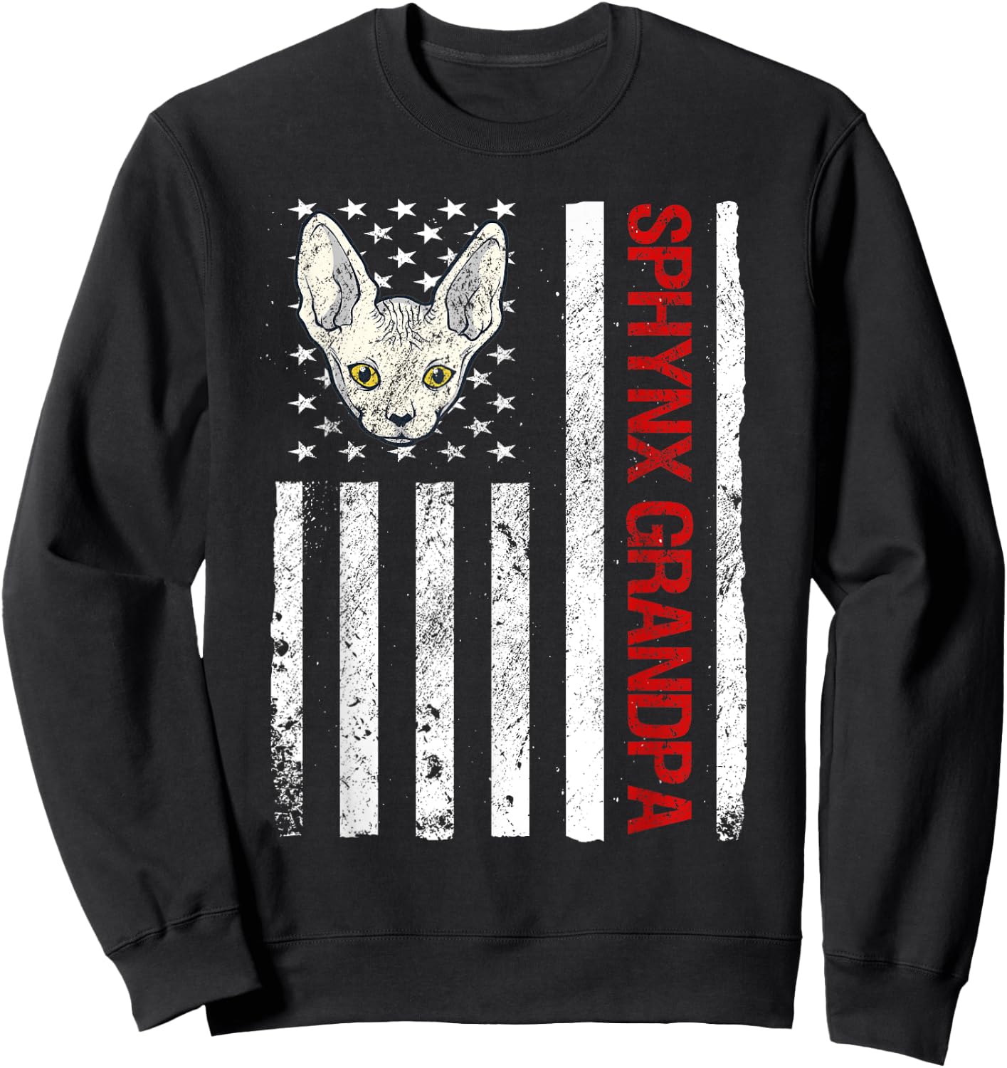Sphynx Grandpa American USA Flag Funny Sphynx Cat Sweatshirt - Sweatshirt | Black