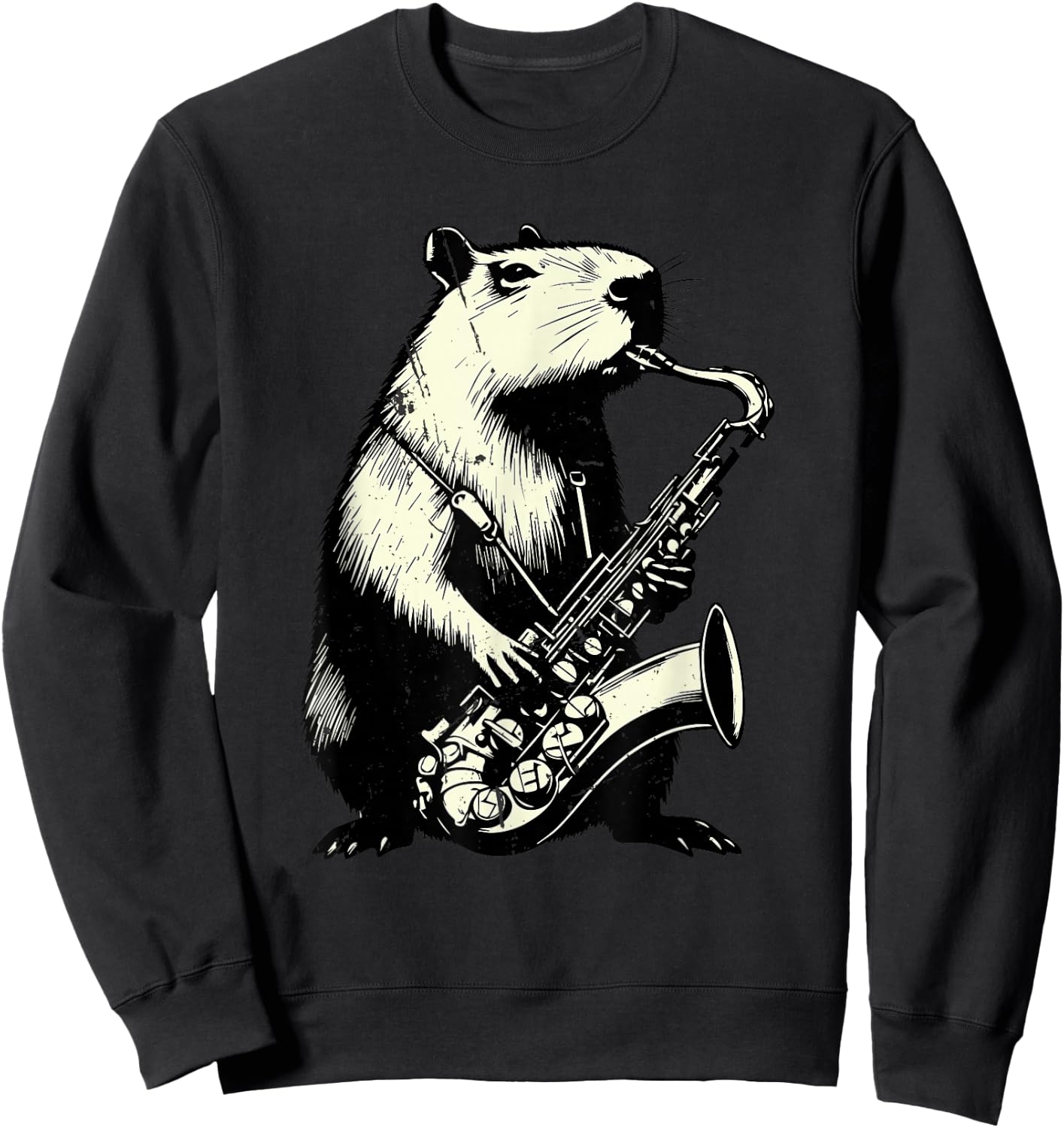 Wind Instrument Saxophonist Capybara Playing Saxophone Sweatshirt - Sweatshirt | Black