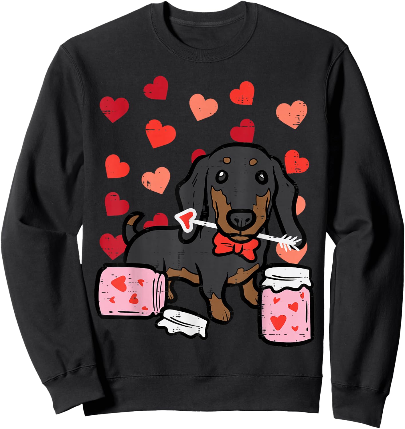 Valentines Day Wiener Dog Hearts Dachshund Women Kids Men Sweatshirt - Sweatshirt | Black