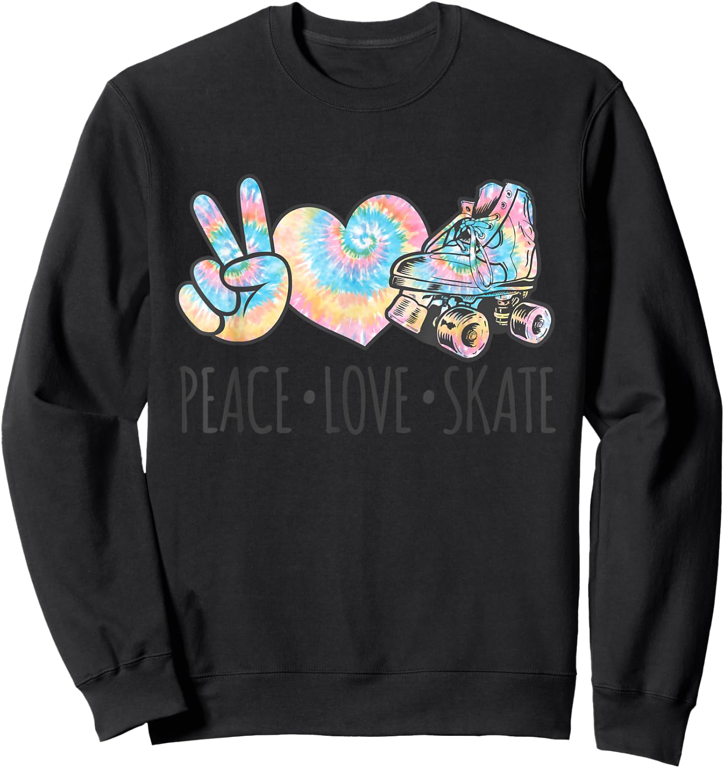Tie Dye Roller Skating for Teen Girls | Peace Love Skate Sweatshirt - Sweatshirt | Black