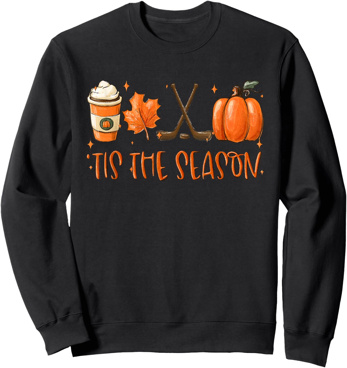 Tis The Season Pumpkin Latte Fall Leaves Thanksgiving Hockey Sweatshirt - Sweatshirt | Black