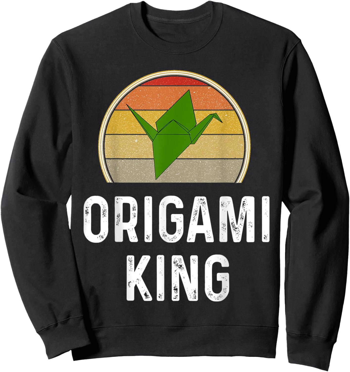 Funny Origami King Folded Paper Bird Crane Retro Sunset Sweatshirt - Sweatshirt | Black
