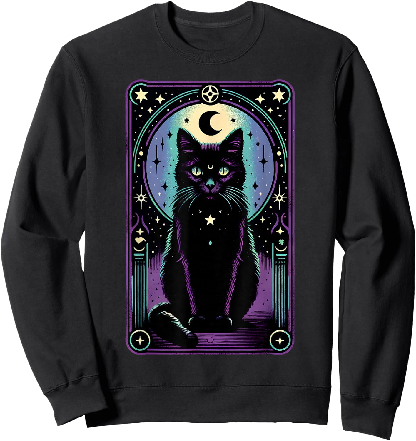 Tarot Card Crescent Moon Black Cat Lover Tarot Cat Vintage Sweatshirt - Sweatshirt | Black