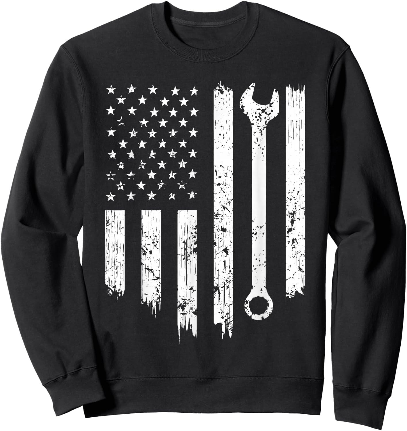 Funny Vintage Mechanic Distressed American Flag Gift Sweatshirt - Sweatshirt | Black