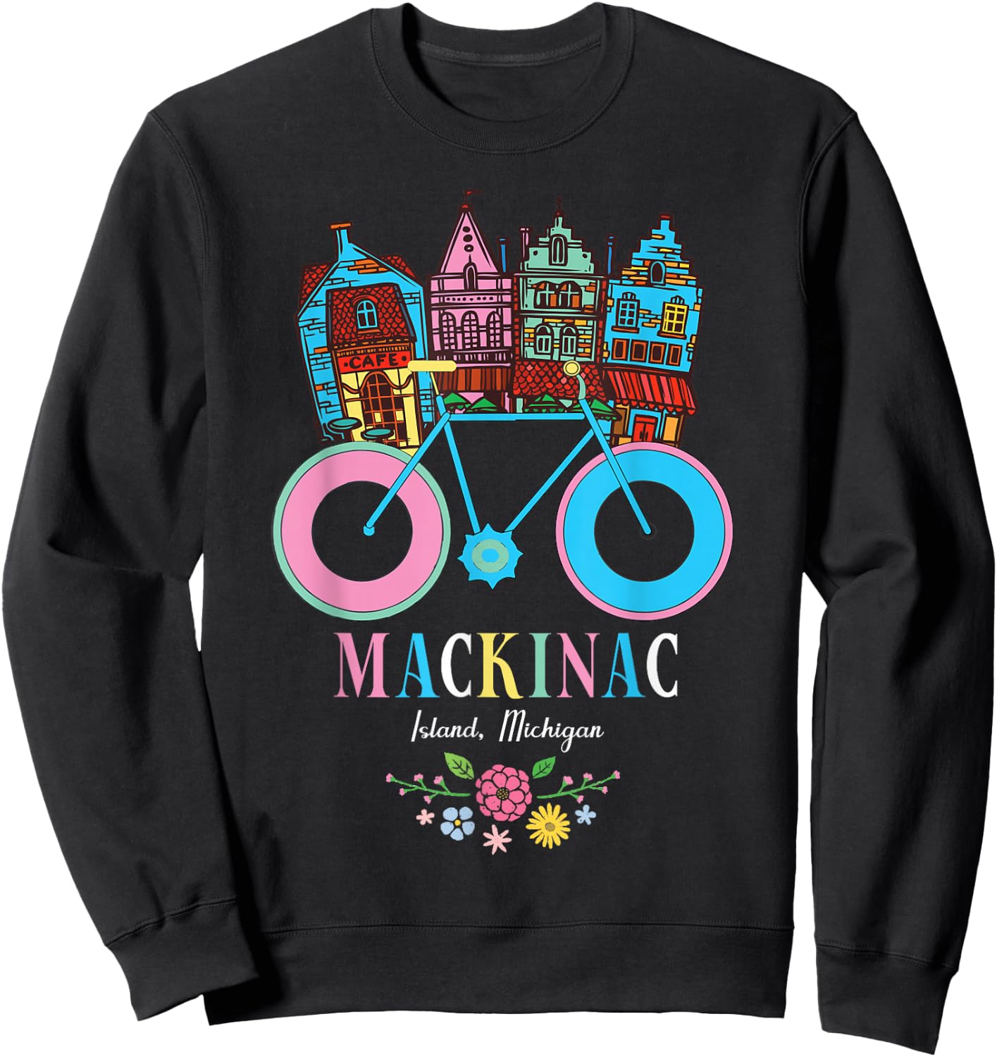 Mackinac Island Michigan Retro Bike Art Sweatshirt - Sweatshirt | Black