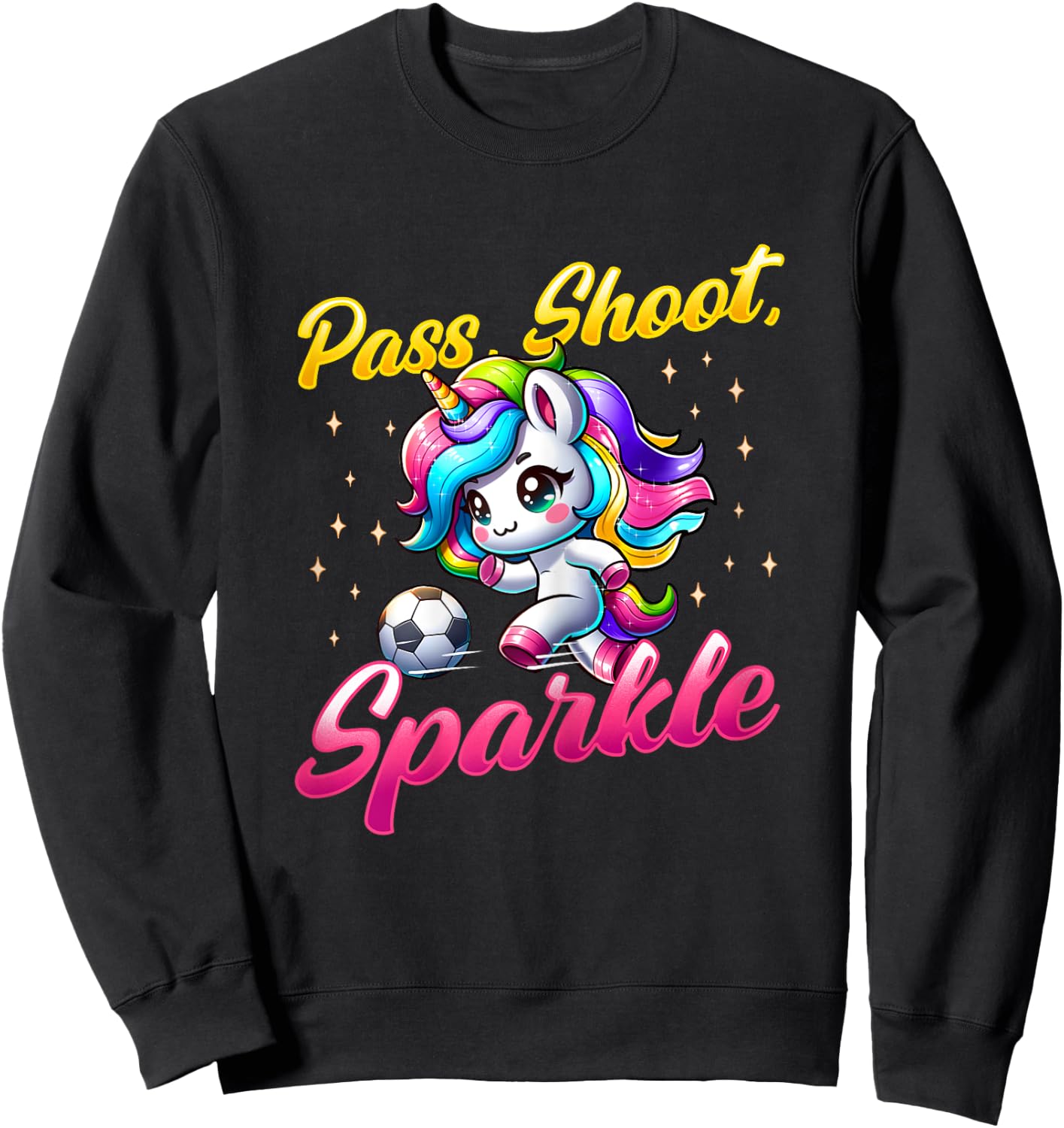 Pass Shoot Sparkle Soccer Player Unicorn Women Girls Sweatshirt - Sweatshirt | Black