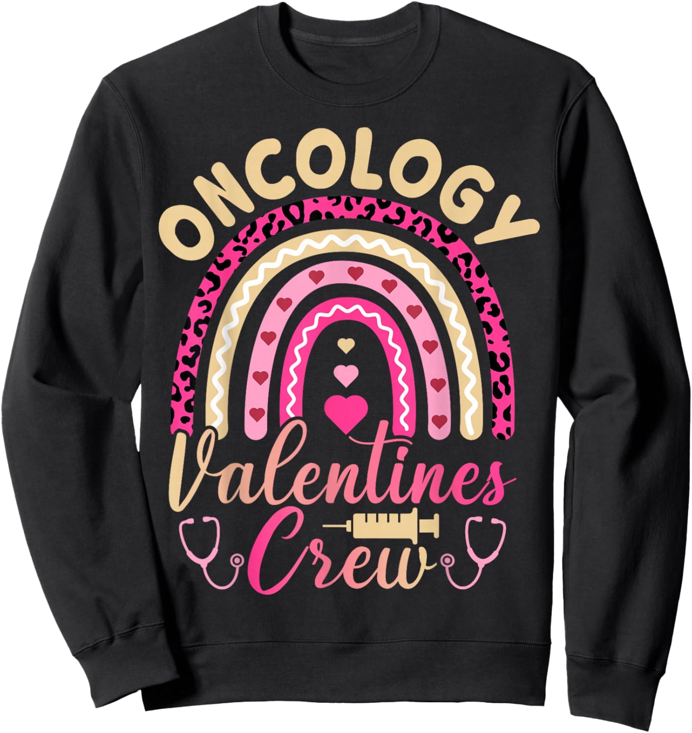 Oncology Valentines Crew - Oncology Nurse Valentine's Day Sweatshirt - Sweatshirt | Black