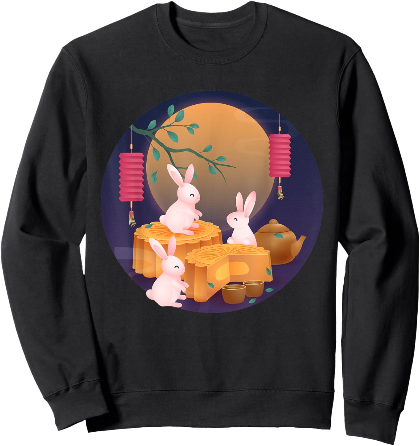 Mid-Autumn Festival Cute Rabbit Mooncake Party Boys Girls Sweatshirt - Sweatshirt | Black